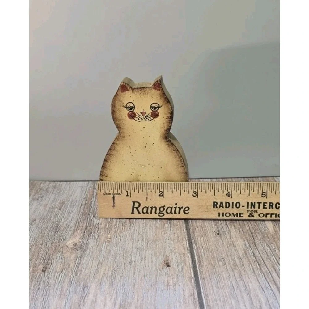 Vintage Cottagecore Decor Wooden Cat Figurine Small Handmade And Handpainted...